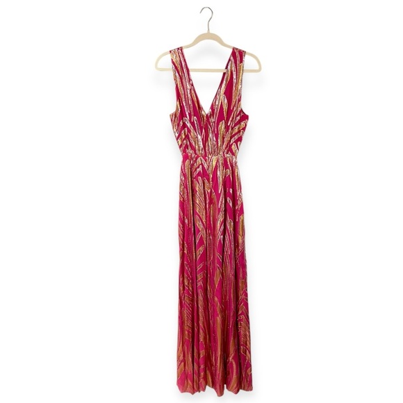 Ramy Brook Irene Cutout Metallic Gown Sz 12 Twist-Front Jacquard Maxi Dress - Picture 7 of 8
